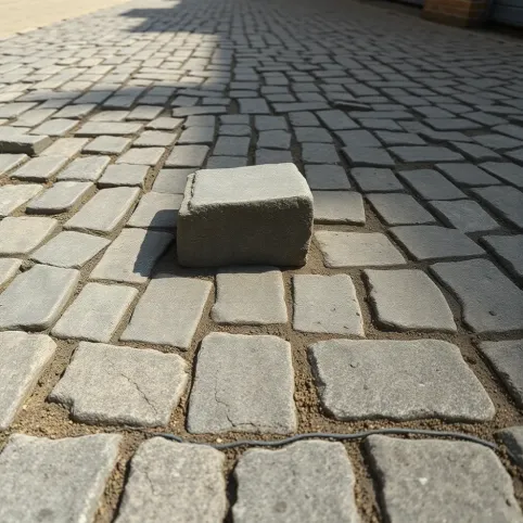 Nierówno ułożona kostka brukowa