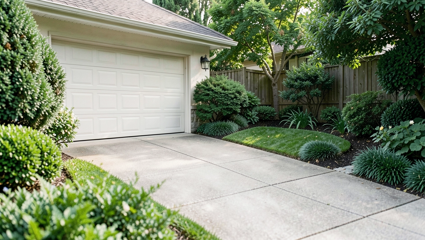Spadek podjazdu do garażu z zielenią i estetyką