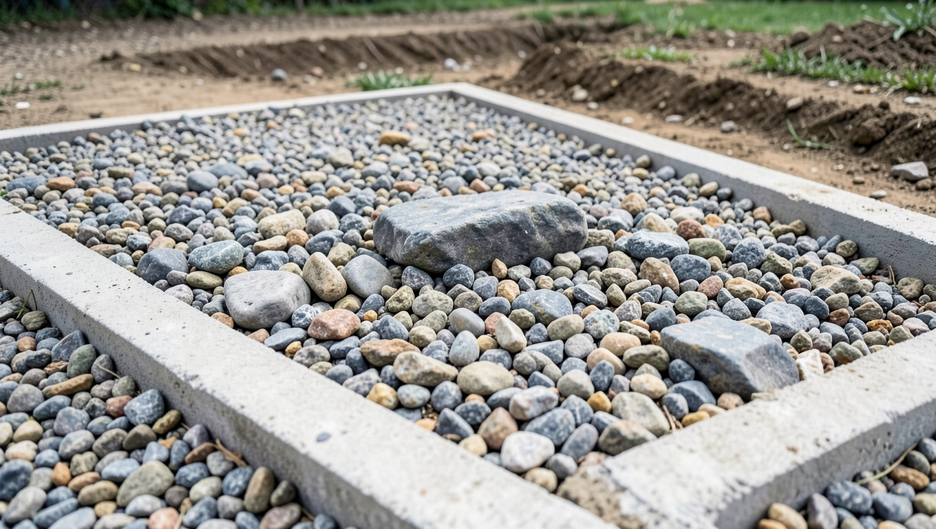 Układanie kamieni na cienkim betonie
